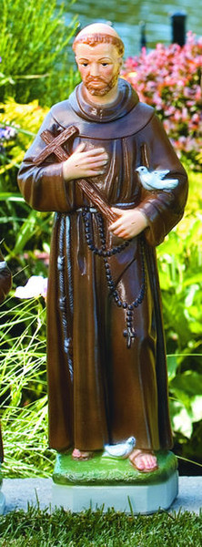 Saint Francis Garden Statue Stone Holding Cross with Dove on arm rosary